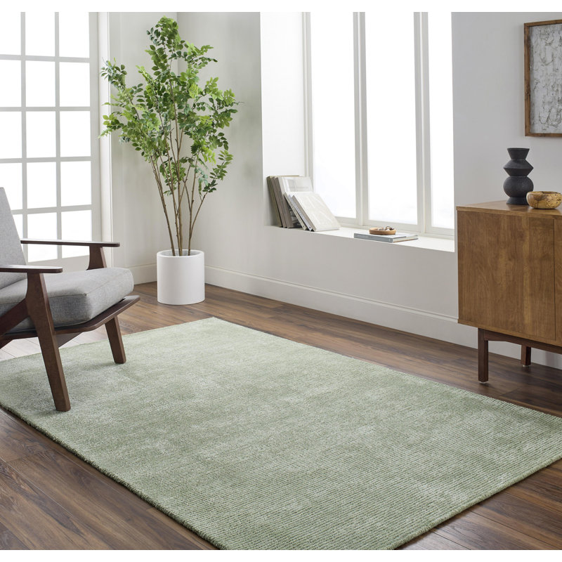 Tapis vert en viscose / laine touffeté à la main Cadience, Rectangle 3 pi 6 po x 5 pi 6 po