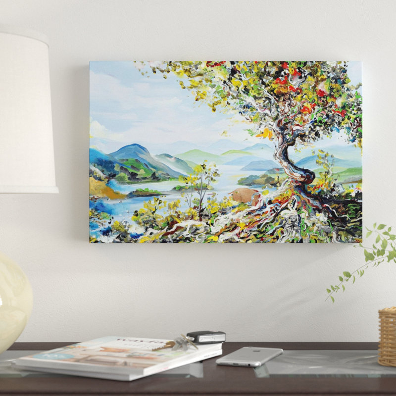 «Tree with Mountains», reproduction sur toile, H 8 po x l 12 po x P 0,75 po, Pas de tapis, Toile tendue