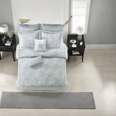 Ensemble de literie en coton de qualité supérieure pour une élégance côtière, blanc avec coquillages brodés