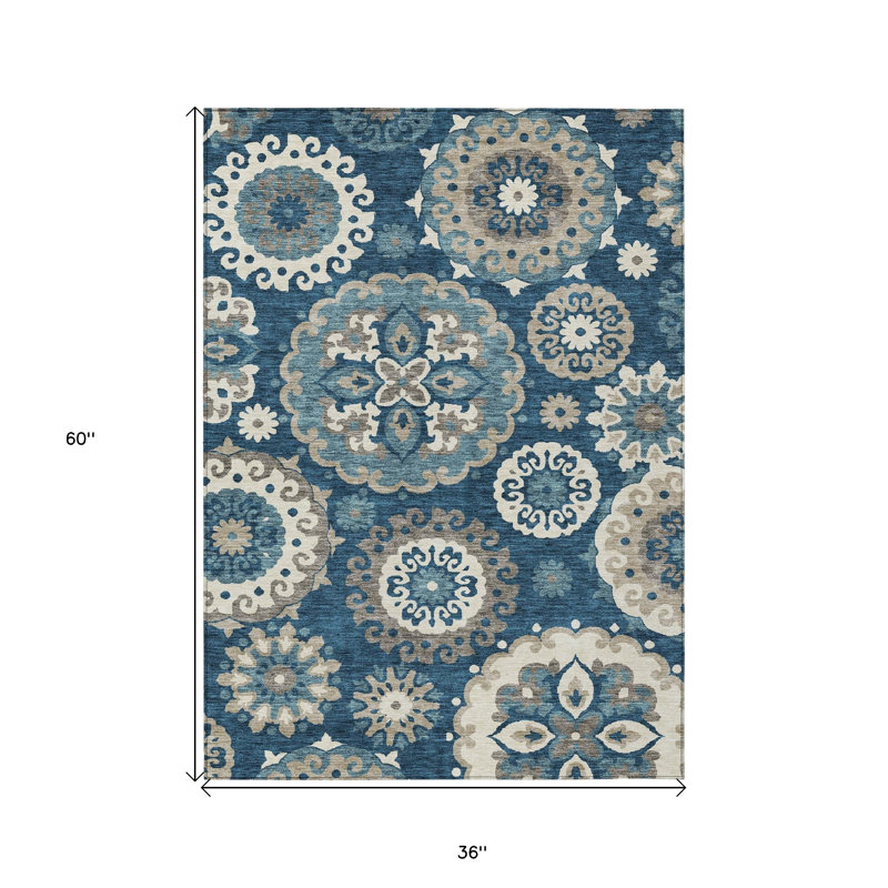 Tapis intérieur / extérieur 3 pi x 5 pi bleu marine et taupe