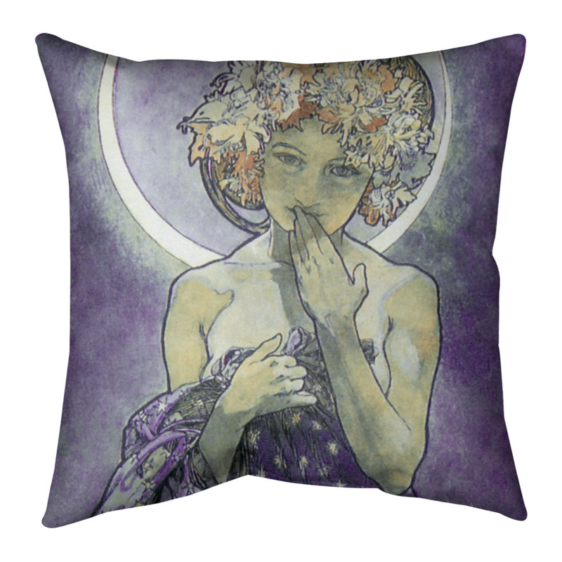 Coussin Alphonse Mucha, Bourre en polyester, 18 po x 18 po, Mauve