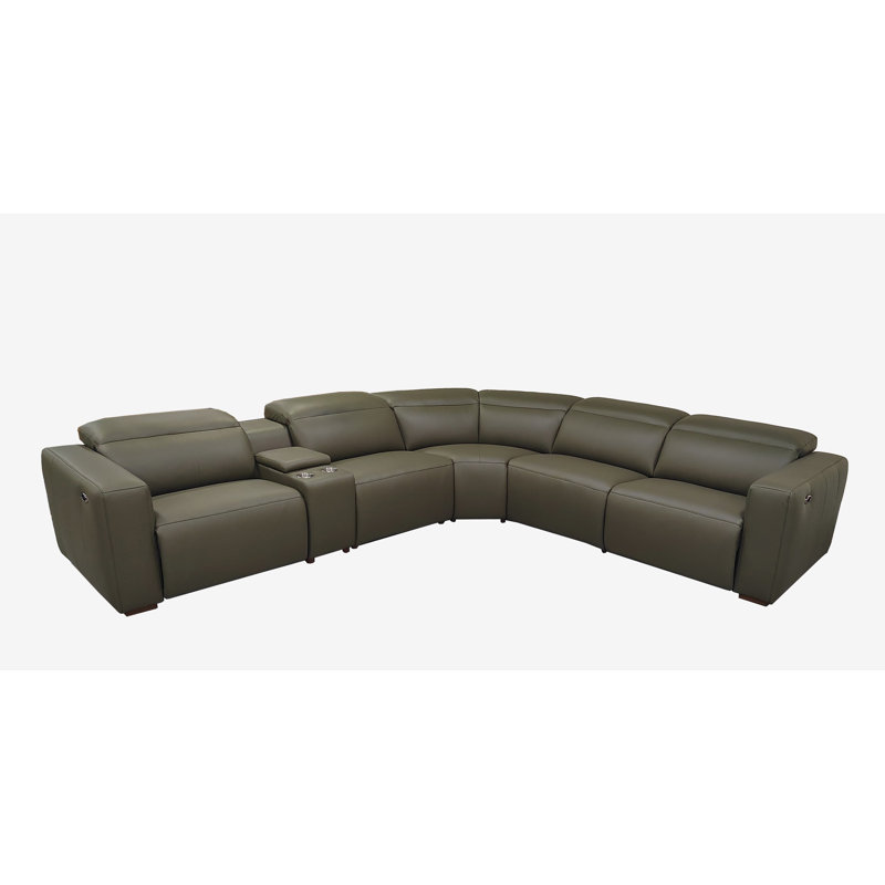 Ashenvale Top Grain Leather Reclining Modular Sectional, Olive