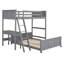 Lit simple superposé au dessus d'un lit double avec bureau dans les tons de gris - bois massif et pour une construction de chambre à coucher confortable, peu encombrante et durable