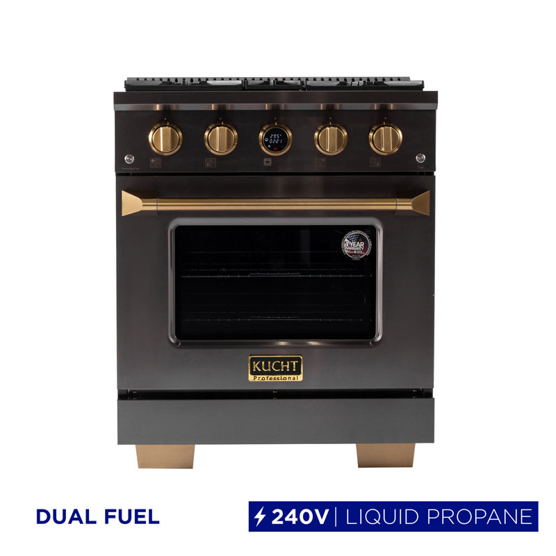 30 in. 4.2 cu. ft. 4 Burners Dual Fuel Range with Kucht Horus Thermostat, Titanium Stainless Steel, Liquid Propane