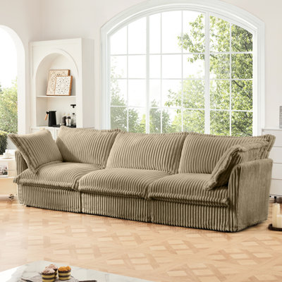 Luxurious Deep Seat - 3 Seater With & Soft Pillows, Camel Corduroy For Home Comfortable 3 Couch Corduroy, Fluffy Back Pillows