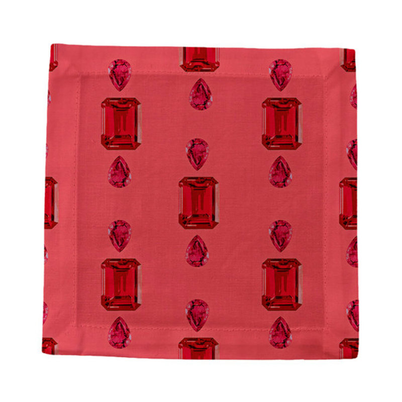 Gem Rubys Cotton Sateen Cocktail Napkins, Crimson