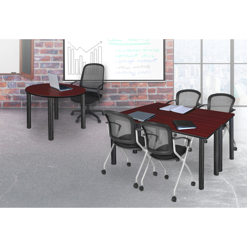 Training Table and  Chair Set, 29" H x 60" L x 24" W, Mahogany, Black