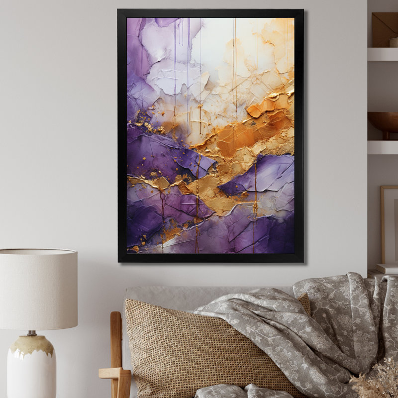 Helgert - fractale mauve abstraite - impression, Cadre simple noir, H 44 po x l 34 po x P 1,5 po
