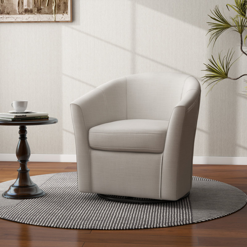Fauteuil demi-tonneau pivotant rembourré Aunna, Mélange de lin beige