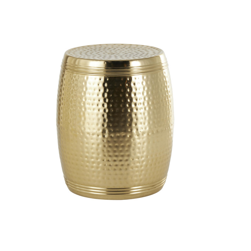 Beardall Aluminum Drum Shaped Accent Table with Hammered Design, Gold, 19.05" H x 15.8" W x 15.85" D
