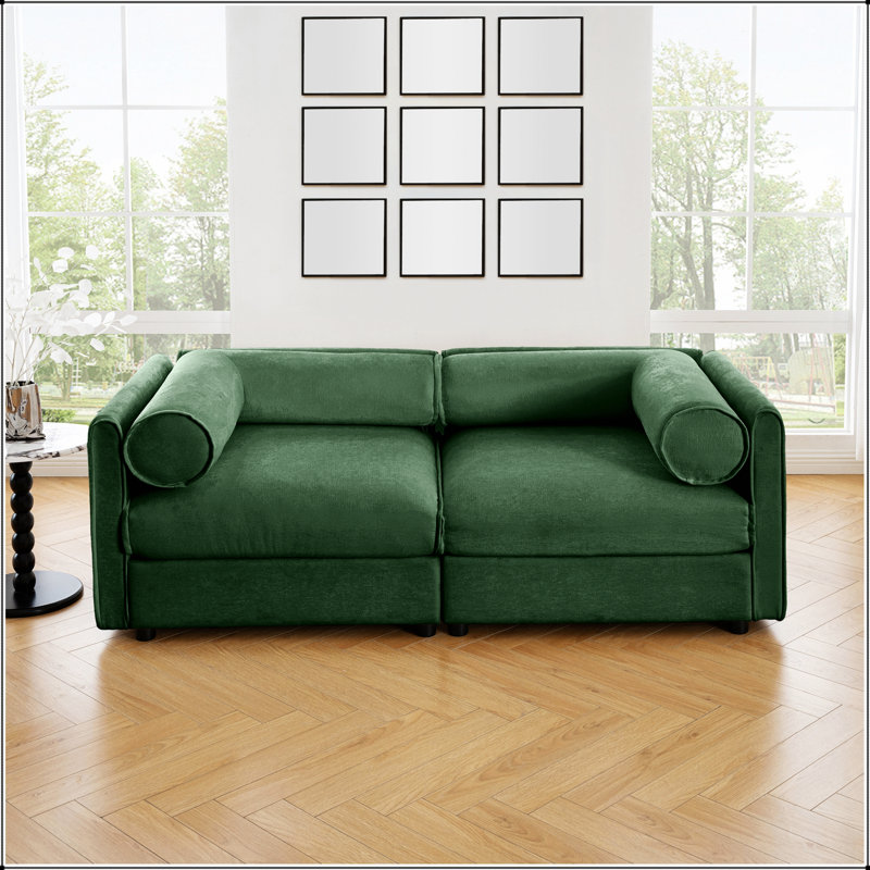 Élégant canapé 2 places en chenille avec siège de rangement, dossier cylindrique et accoudoirs, causeuse moderne en tissu avec espace de rangement caché