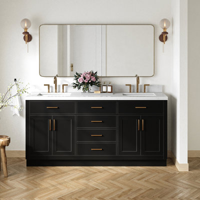 Thornaby 72'' Solid Wood Double Bathroom Vanity with 1.5'' Carrara Quartz Top