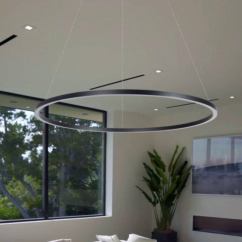 Lustre circulaire à hauteur réglable Tania, H 120,5 po x l 39 po x P 39 po, Noir