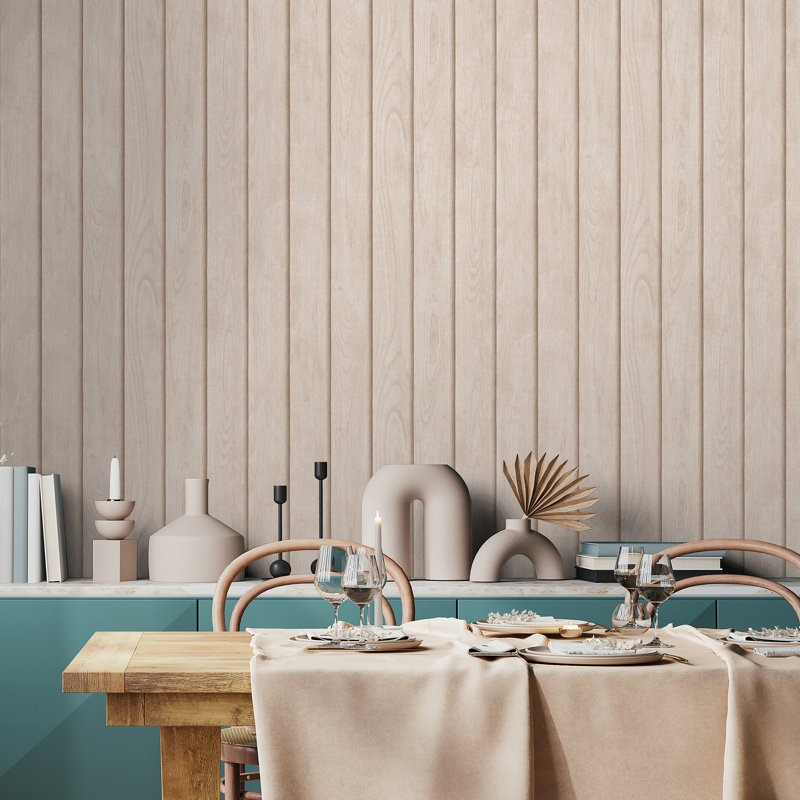 Papier peint beige avec lattes en bois Luxe, Beige
