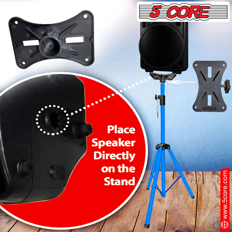 5 supports de haut-parleurs de studio à hauteur réglable avec trépied et support de 35 mm, Bleu