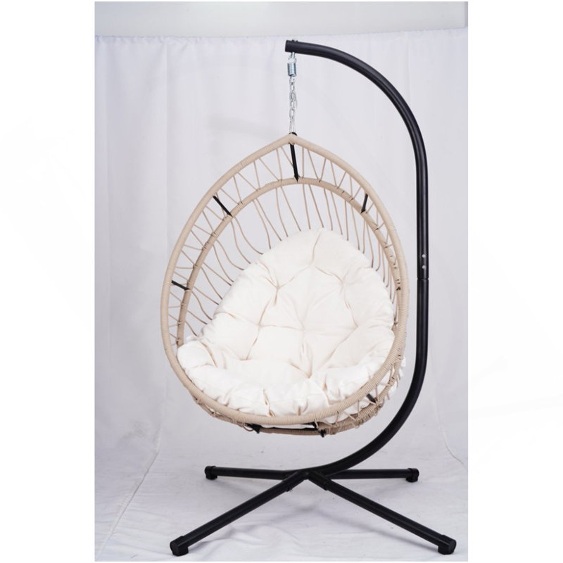 Fauteuil suspendu d'extérieur en forme d'œuf avec support, fauteuil de patio en forme d'œuf, chaise berçante d'intérieur, hamac d'extérieur, beige