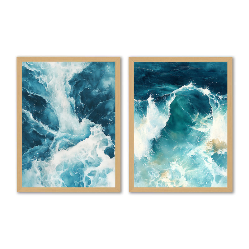 Rivière de lumière glaciaire I - Lacs et rivières, impressions sur toile en 2 parties, 32" H x 48" W, Natural Picture Framed