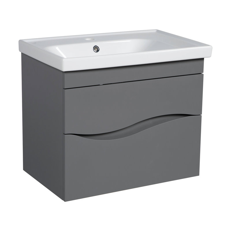 Meuble-lavabo mural moderne avec lavabo | Collection Wave Grey Matte | Panneau de fibres à densité moyenne non toxique 28 po Collection simple 40 po