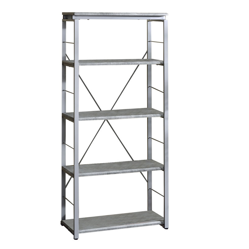 Bibliothèque étagère Jordahn, Faux béton / argent, Cinq tablettes de H 54 po x l 24 po x P 9 po