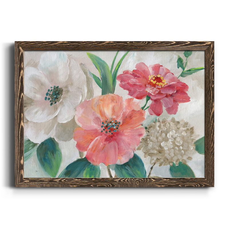 Color Pop Bouquet - Reproduction d'art sur toile encadrée, Toile avec cadre en noyer, H 37,5 po x l 27,5 po x P 1,5 po