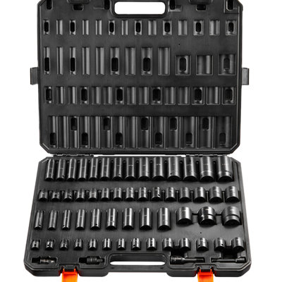 Outil à cliquet à douille à percussion de 59 pièces de 3/8 po et 1/2 po avec acier allié de qualité, conception à couple élevé et marques gravées pour une visibilité facile à utiliser