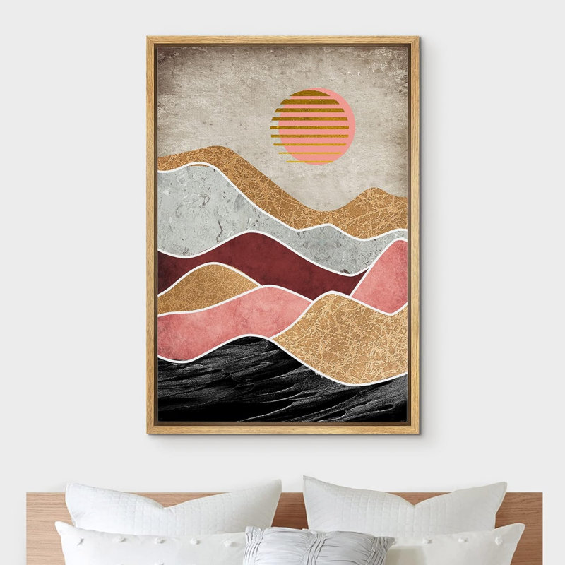 Sun Mountain Range Abstract Landscape Illustrations Modern, 36" H x 24" W, Natural
