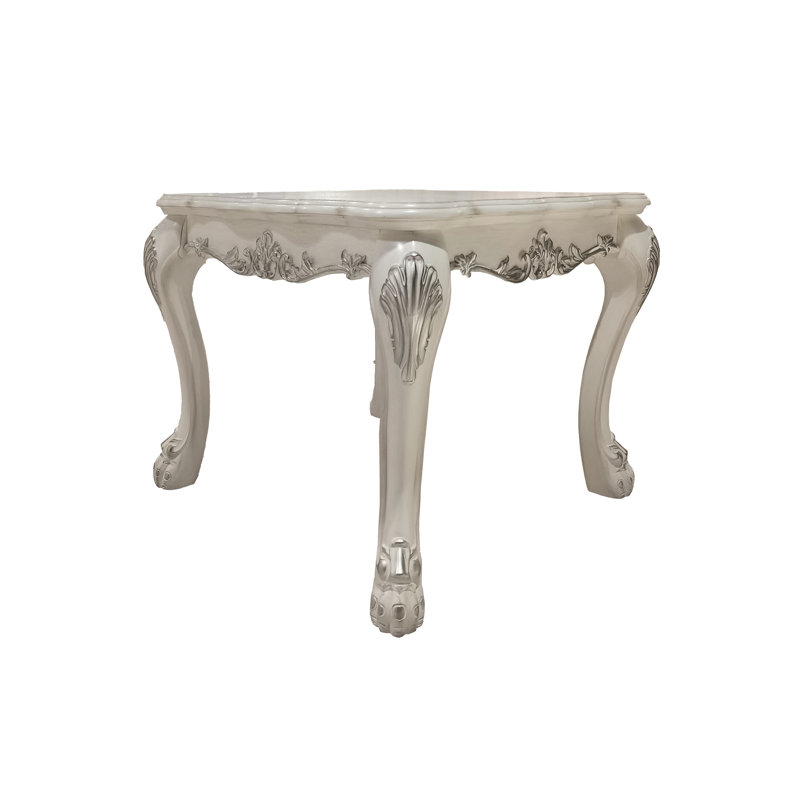 Table de bout carrée en bois, finition, sans rangement, table de style transitionnel blanc os avec pattes, ornement