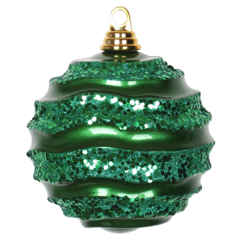 Ornement de Noël boule rayée et scintillante, Vert, H 6 po x l 6 po x P 6 po