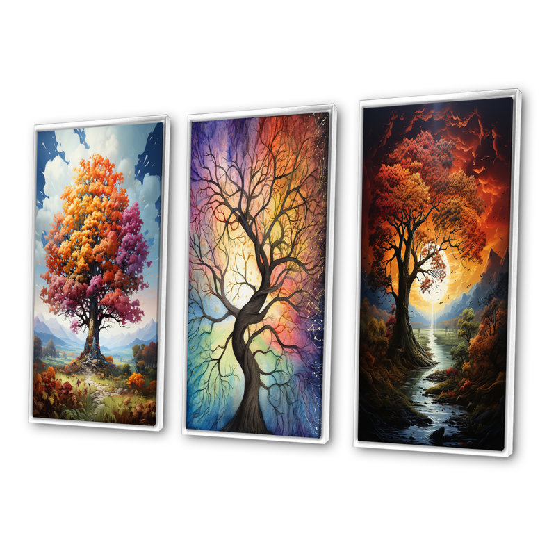 Glorious Autumn Tree In The Countryside - 3 pièces sur toile, Cadre blanc, H 36 po x l 28 po