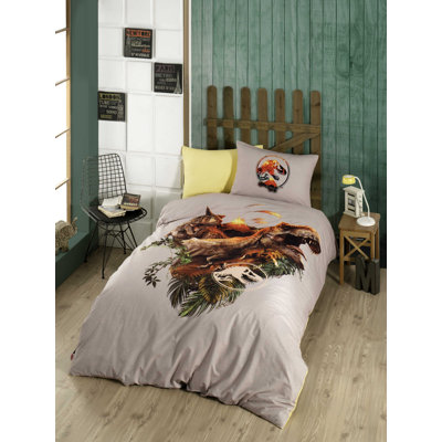 Ensemble de housse de couette 100% coton gris / brun / vert 3 pièces Barthold