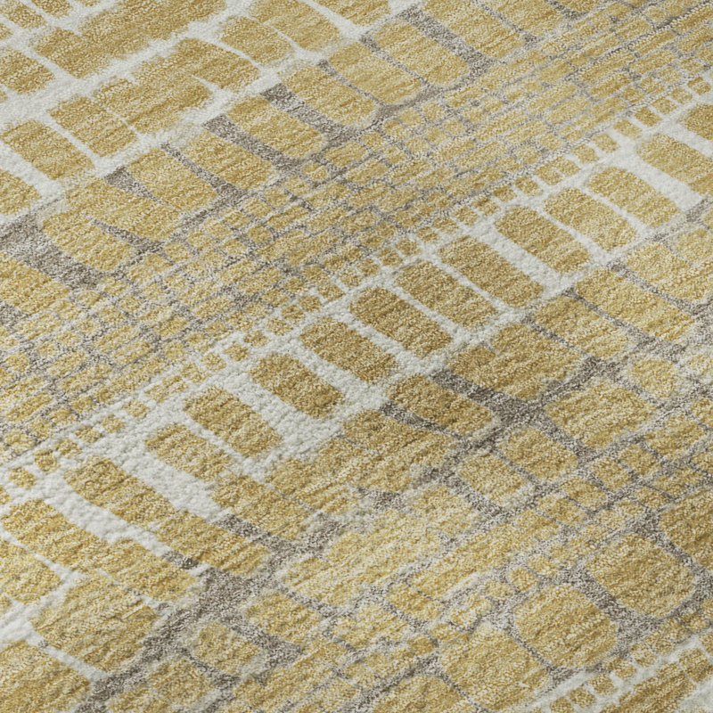 Tapis abstrait lavable à la machine Premium, Doré, Rond 8 pi