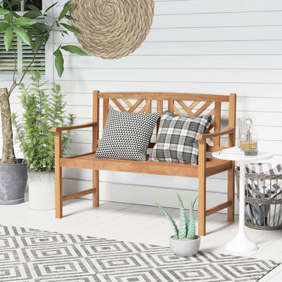 Wood Bench, 2-Person Outdoor Loveseat Chair, Cozy Armrest & Backrest, Sturdy Acacia Wood Frame, Outdoor Slatted Seating Bench For Backyard, Garden, 80