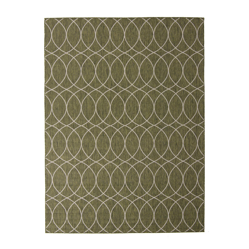Tapis géométrique intérieur / extérieur vert, Rectangle 9 pi x 12 pi