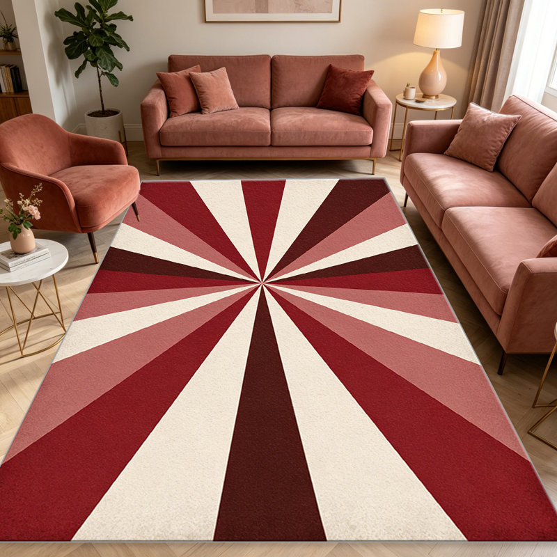 Retro Sunburst Red   area rugs for Living Room, Soft and Comfortable, Suitable for all seasons, easy to maintain, machine washable Indoor floor mat, Under Table Farmhouse suitable for Bedroom, Dining Room, Study,  Balcony, Home Decor Patio