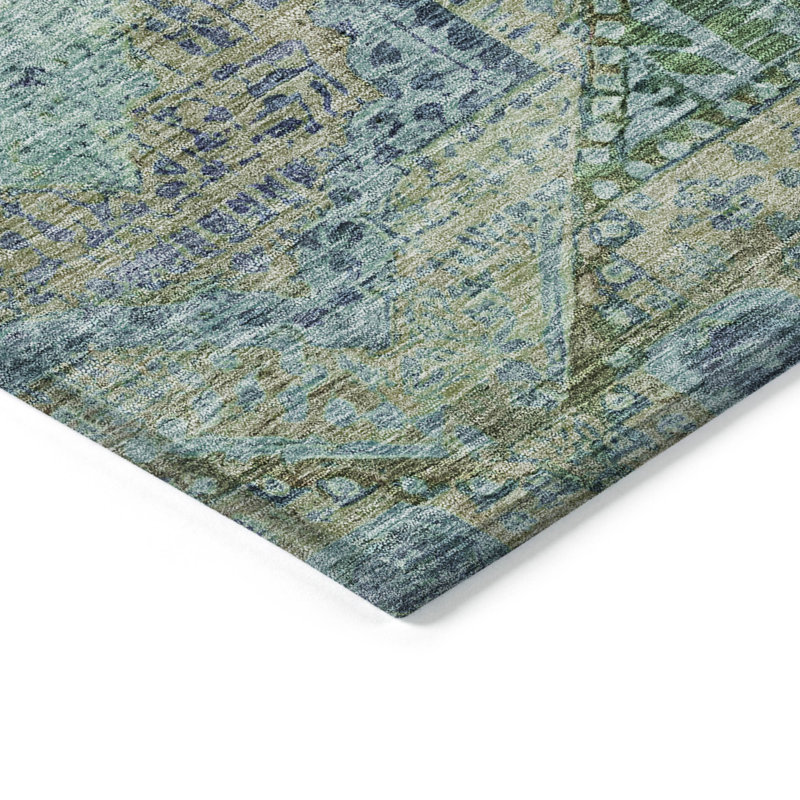 Tapis vert intérieur / extérieur lavable à la machine Xhevrie, Rectangle 10 pi x 14 pi