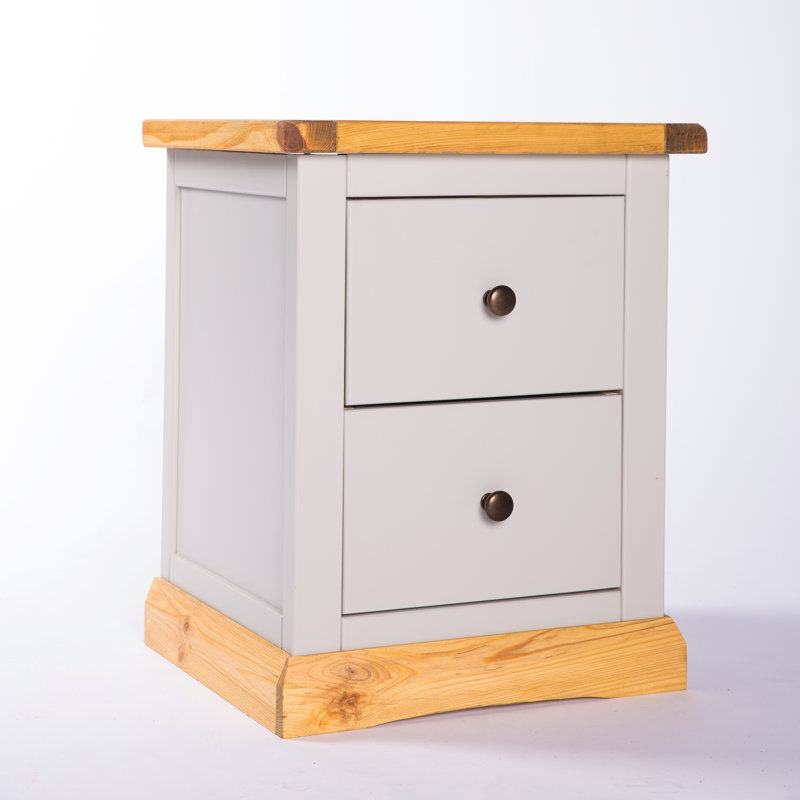Emmert 45cm W Solid + Manufactured Wood Bedside Table, Grey/Wood, Brass