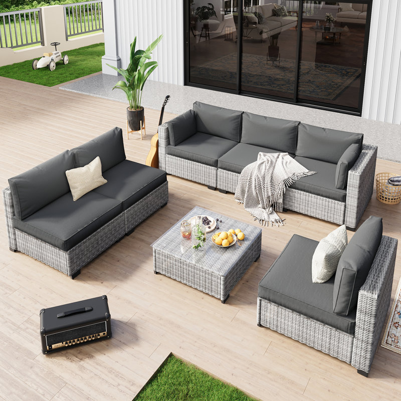 𝗣𝗿𝗲- 𝗮𝘀𝘀𝗲𝗺𝗯𝗹𝗲𝗱 𝗖𝗵𝗮𝗶𝗿𝘀, Mobilier de patio en rotin pour canapé modulaire d'extérieur avec coussins épais