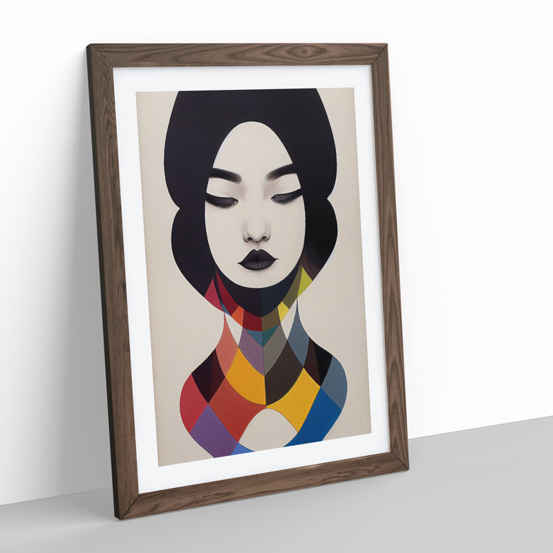 Abstract Coloured Woman No.5 - Wall Art, 34cm H x 25cm W x 2cm D, Walnut Framed