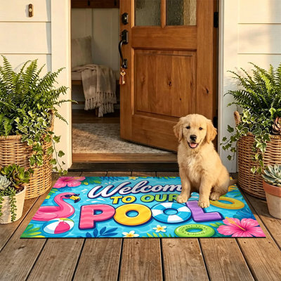  Non-Slip Indoor Outdoor Door Mat, 20"x32",Welcome To The Pool Summer