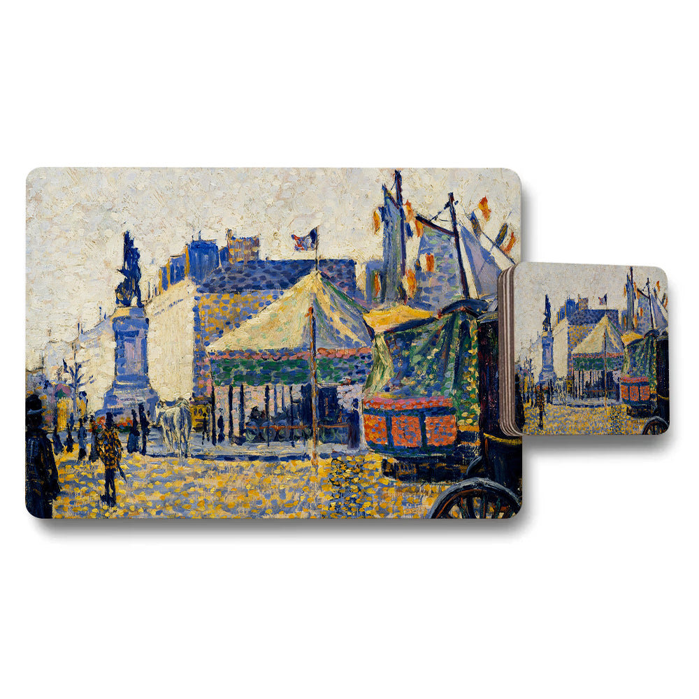 Impressionist Style Market Scene Placemats And Coasters Set