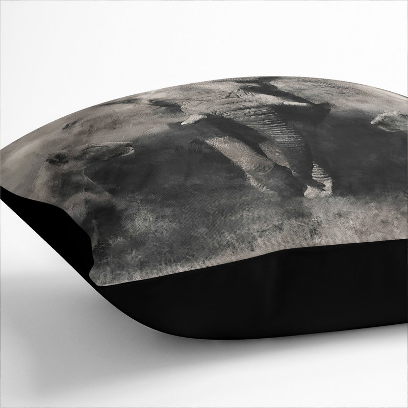 Elephant With Lions Square Throw Cushion, 40cm H x 40cm W x 15cm D, Black