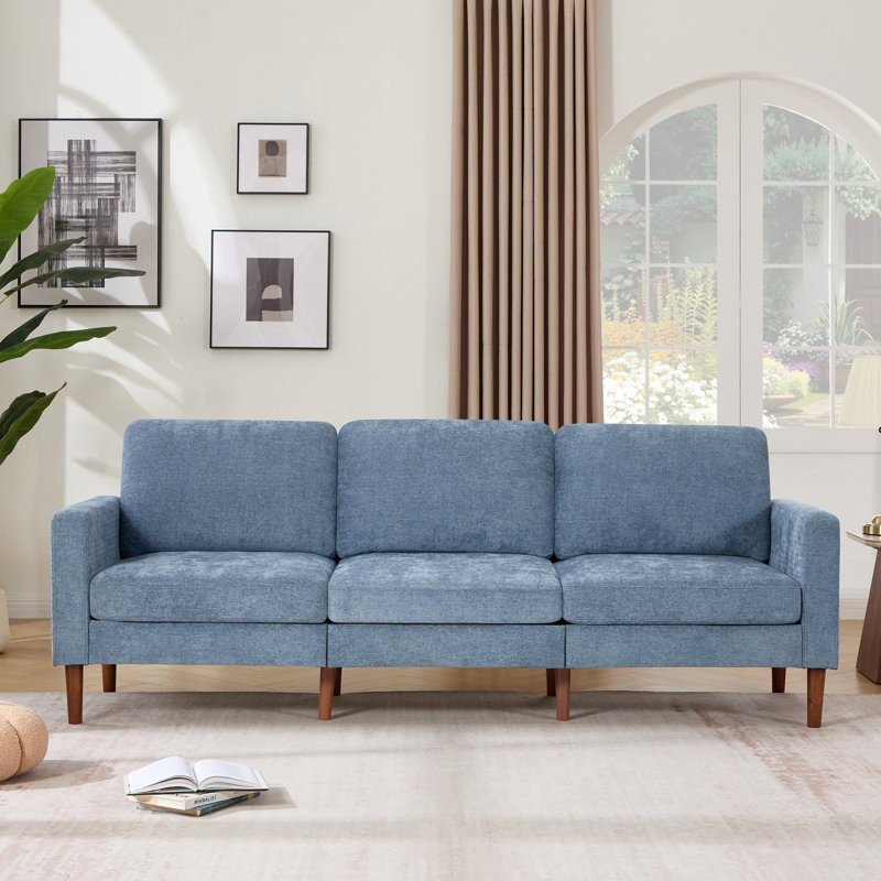 91.73'' Upholstered Square Arm Sofa Light Blue Chenille, Light Blue Chenille