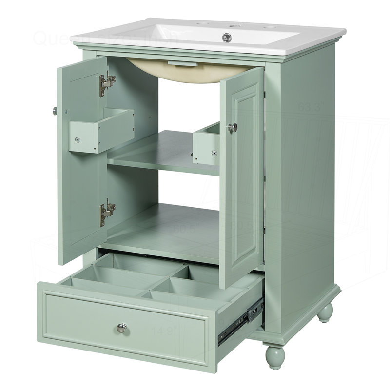 Meuble-lavabo 24 po avec lavabo en céramique, Vert
