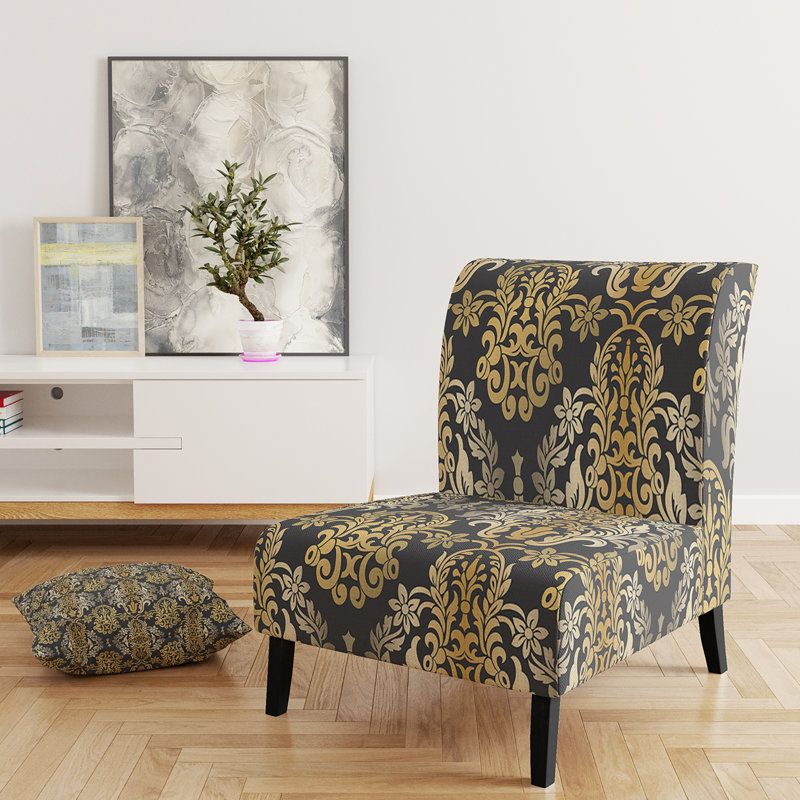 Fauteuil de chambre d'appoint doré à motif damassé