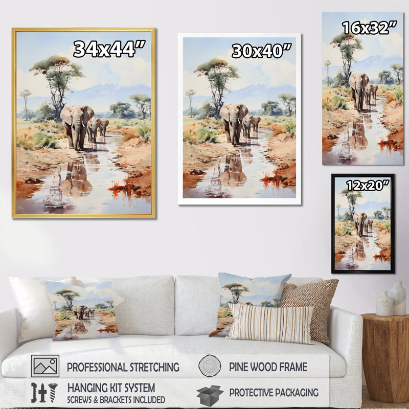 Faune éléphant majestueux II, H 44 po x l 34 po x P 1,5 po, Cadre simple noir