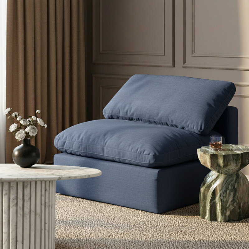 Fauteuil modulaire rembourré Musheerah Indulge, Tissu texturé en lin bleu marine