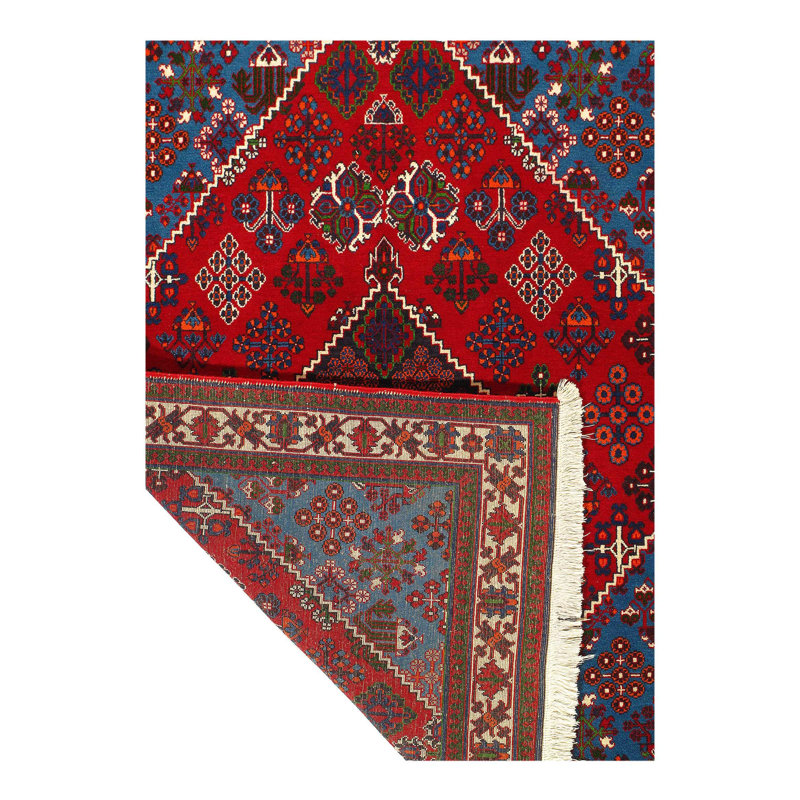 Tapis oriental en laine bleu / beige / rouge 3 pi 6 po x 5 pi Kuwan