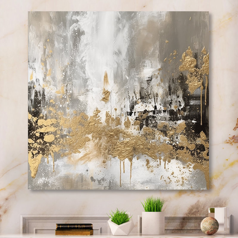 Demetry Modern Golden Abstract - Art mural abstrait, H 30 po x l 30 po, Toile tendue, No Frame