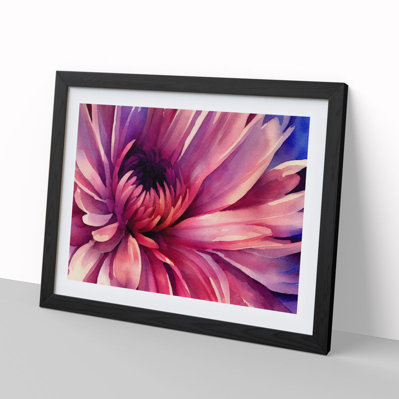 Watercolour Chrysanthemum Flower Vol.3 - Single Picture Frame Painting, Black Framed, 46cm H x 64cm W x 2cm D