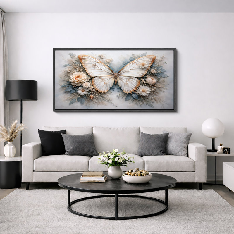 Élégant papillon, décoration murale botanique florale pour salon, très grandes photos, impression sur toile encadrée, Noir